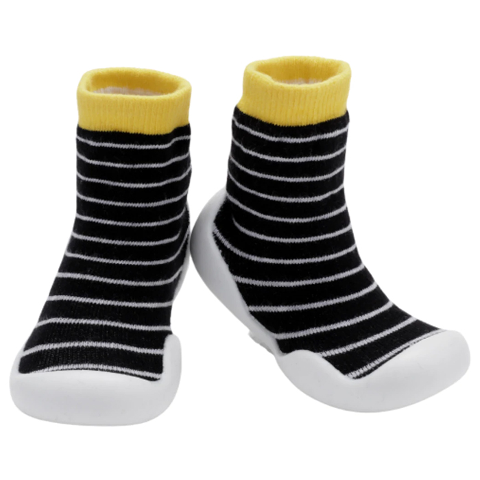 Little Steps Gripper Sock Shoes - Black and White Stripes - Babymama