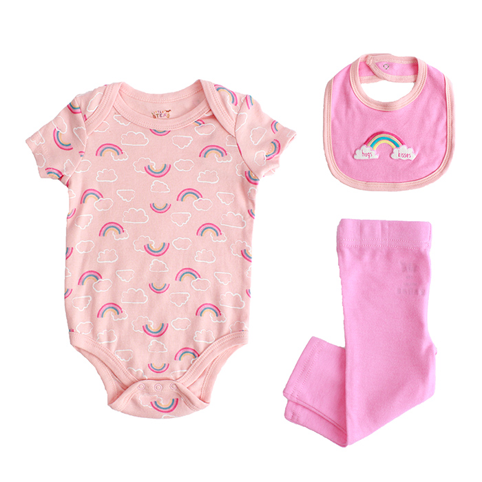 Little Steps 3-Piece Bodysuit, Pants and Bib in Rainbow - Babymama