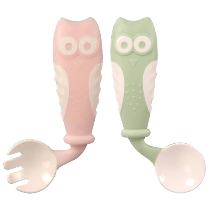 2pcs Baby Owl Detail Fork & Spoon For Daily Life