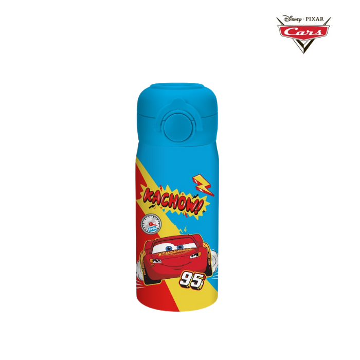 Disney / Pixar Cars Lightning McQueen Steel Water Bottle with Built-In  Straw 